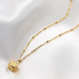 Collana In Acciaio Al Titanio Con Ciondolo A Cubo Con Caratteri Cinesi Placcato Oro Gioielli Geometrici Portafortuna Per Donna