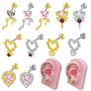 Orecchini Per Cartilagine In Zircone A Cuore Acciaio Inossidabile Fiocco Ali Catena Piercing Gioielli Per Donne Ragazze