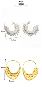Detailed dimensions of stainless steel sunburst stud and hammered crescent earring