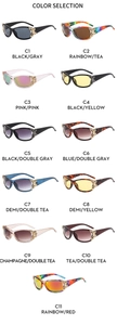Detailed color selection showing eleven styles of wrap-around butterfly sunglasses