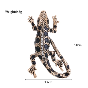 Vintage lizard brooch with diamonds and black enamel in bronze finish, 5.8cm tall