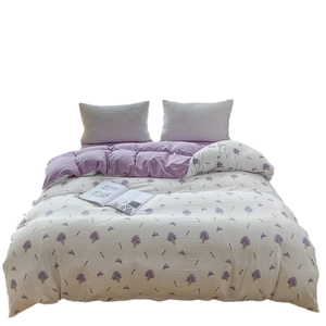 Lavender floral cotton duvet cover set with double-sided stitching and matching pillows