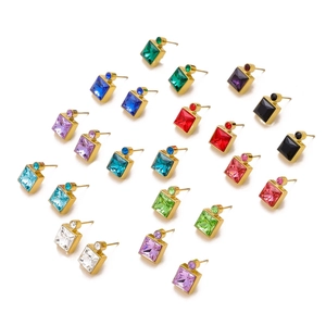 Square-cut gemstone earring set with gold plated claw setting in multiple colors