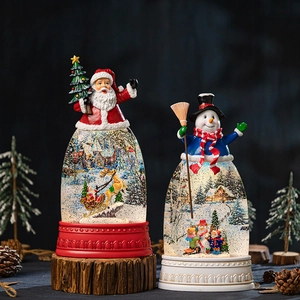 Festive Santa and Snowman crystal ball music box with light and swirling snow