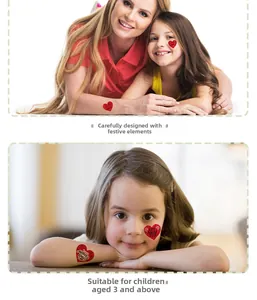 Détails de tatouages temporaires Cœur Fête des Mères avec texte Love Mom sur bras d'enfant