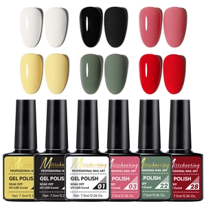 Glossy and matte finish comparison of 7.5ml nail gel polish set in six vibrant colors