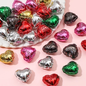 Heart Shaped Beads Acrylic Metallic Electroplated Embossed Letters For DIY Jewelry Making Bracelet Necklace Accessories