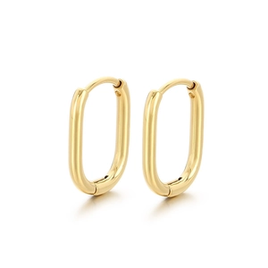 Minimalist gold oval titanium steel hoop earrings with high-polish mirror finish