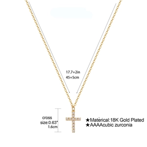18K gold plated cross necklace for women with AAAA cubic zirconia and size details