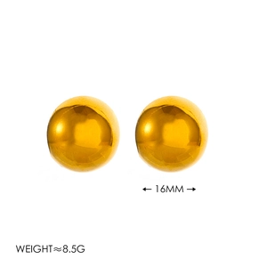 Minimalist golden spherical C-shaped stud earrings in polished stainless steel with 16mm diameter