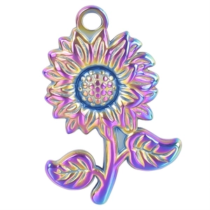 Rainbow sunflower pendant in vacuum-plated stainless steel for DIY necklace jewelry