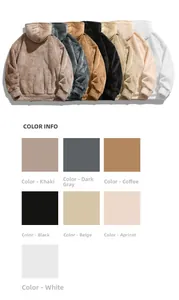 Color chart of hooded polar fleece sweatshirts in khaki, gray, coffee, black, and beige