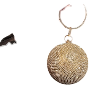 Sparkling gold sphere evening bag with rhinestones and round metal handle for party