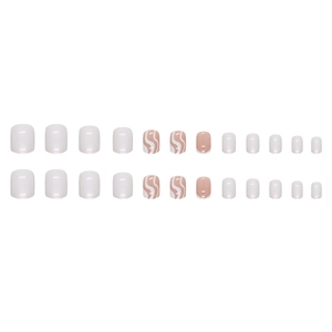 Short square aurora white wave pattern press-on nails with French tip 24pcs set