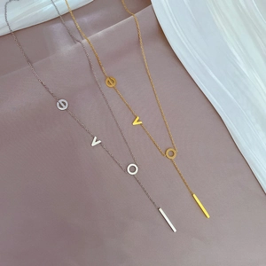 Minimalist titanium steel Y-necklace with OVO letter pendants in gold and silver finish