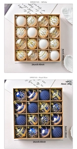 Detail of 16-piece set of 6cm white and royal blue painted Christmas ball ornaments