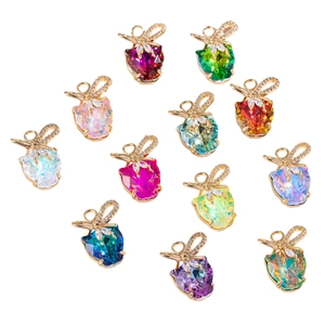 Colorful strawberry pendant set with sparkling rhinestones and crystal bow details