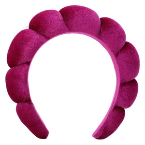Deep burgundy velvet sponge headband with braided twist design for a high top hair look