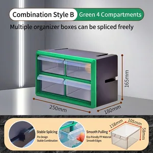 Detailed interlocking green 4-drawer storage box for organizing small hardware parts