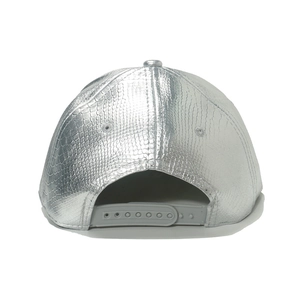 Silver faux crocodile texture baseball cap with adjustable snapback closure for adults