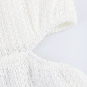 White crochet knit mesh dress with cutout side detail for summer beach vacations