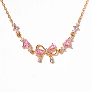 Rose gold bow and pink heart zircon bracelet with sparkling crystals for women