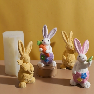 Easter rabbit silicone mold with knitted texture rabbits and carrot flower details