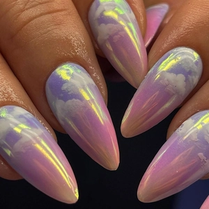 Dreamy Gradient Cloud Press On Nails Almond Stiletto Shape Aurora Shimmer Sweet Ins Style Fake Nails For Women
