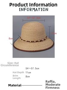 Größentabelle für Bast-Sonnenhut mit Maßen für Krempe, Tiefe und Kopfumfang in Details