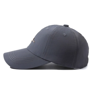 Unisex dark grey quick-dry baseball cap with golden embroidery for outdoor sun protection