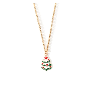 Golden necklace with a colorful enamel Christmas tree pendant and red star detail