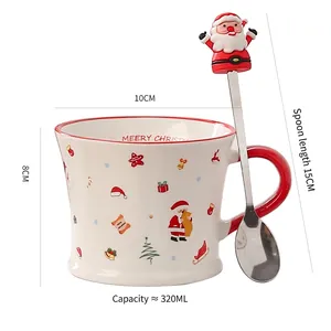 Ceramic Christmas Santa mug with stirring spoon, 320ml capacity holiday coffee cup