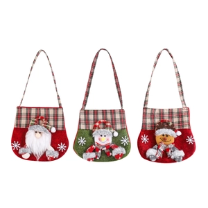 Festive Christmas plaid gift bags featuring Santa, Snowman and Reindeer character designs