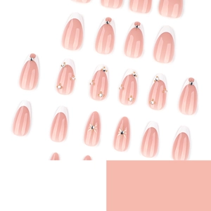 Classic French press-on nails with white tips, micro pearls and glittering rhinestones