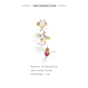 S925 Sterling Silver geometric stud earrings set with colorful AAAAA Zirconia stones