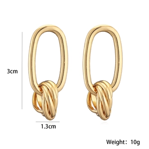 Minimalist geometric 18k gold-plated irregular oval drop earrings for women 3cm x 1.3cm