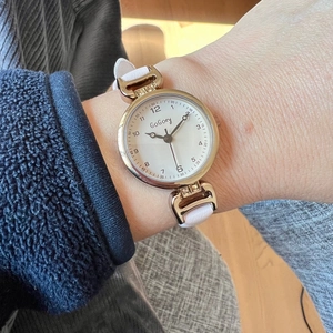 Elegant GOGOEY small dial watch with white leather strap and gold case for women