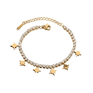 Gold plated tennis bracelet with sparkling star pendant and adjustable lobster clasp