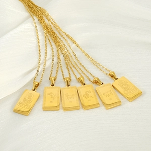 18K gold plated stainless steel zodiac necklaces with rectangular Buddha amulets