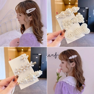 Elegant pearl hair clip set with butterfly and heart shapes for women daily styling