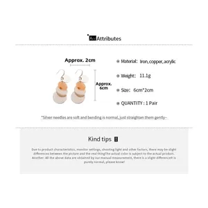Detailed size specifications for acrylic geometric drop earrings with silver pins