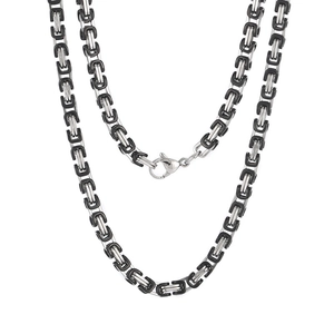 Sleek 4mm silver and black Byzantine steel chain necklace with lobster clasp