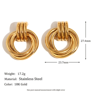 18K gold plated stainless steel multi-layer hoop earrings with textured spiral design