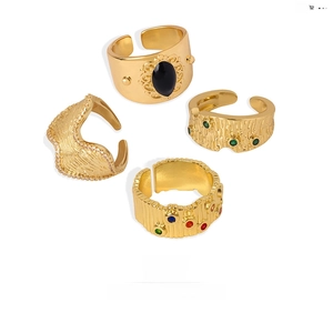 Anelli Aperti Geometrici Retro Per Donna Regolabili Rame Intarsiato Zircone Multicolore Texture Irregolare Gioielli