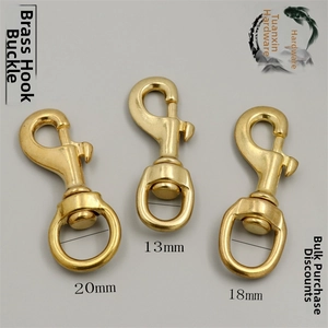 Detailed view of heavy duty brass swivel snap hooks for bags and pet leashes