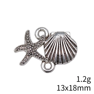 Starfish shell zinc alloy connector 13x18mm silver pendant for jewelry making