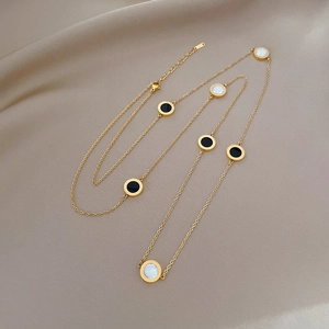 Stainless Steel Necklace Roman Numeral Double Sided Round Pendant Gold Plated Long Sweater Chain For Women Minimalist