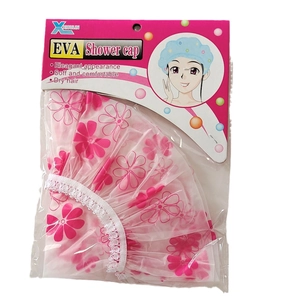 Pink floral EVA waterproof shower cap for women with card packaging and elegant pattern