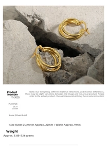 S925 sterling silver triple-hoop earrings in gold finish resting on grey stone