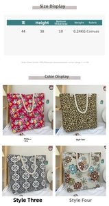 Size specification chart for large canvas tote bag with dimensions 44x38x10cm and weight